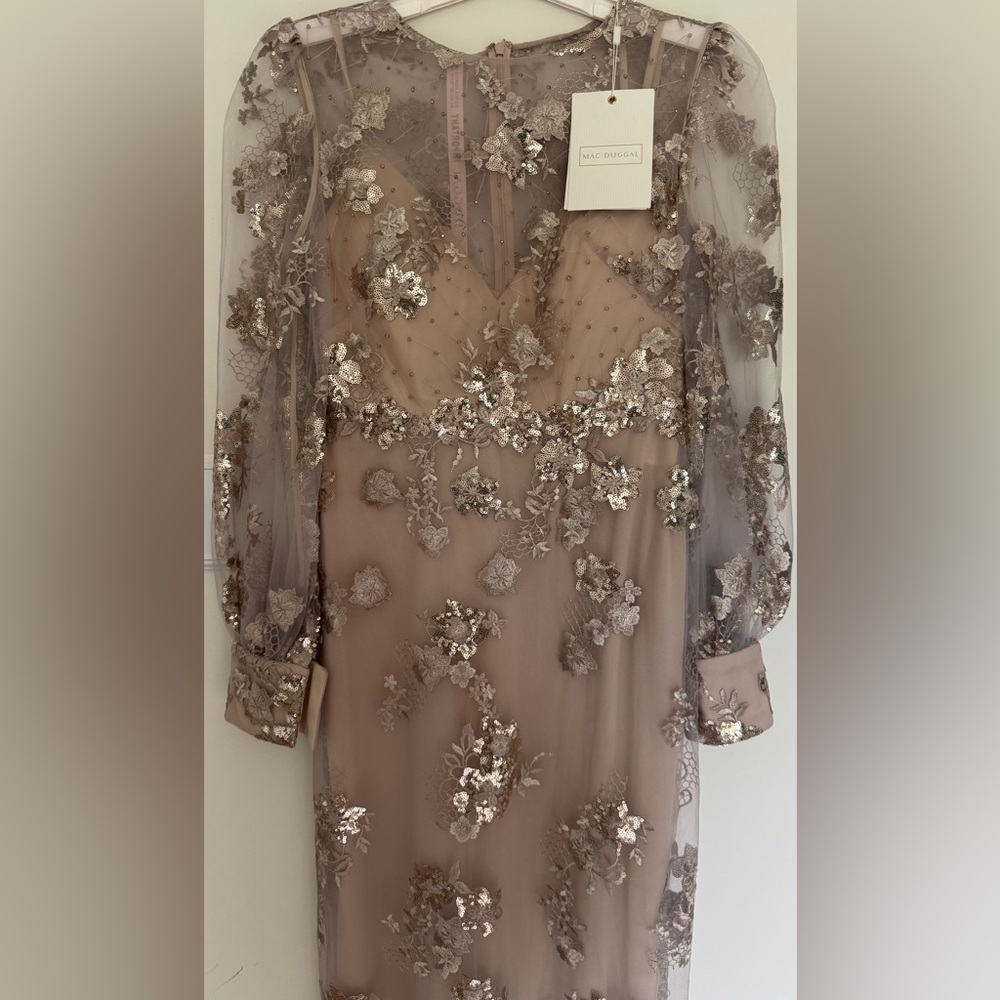 Mac Duggal Bishop Sleeve Embroidered Dress